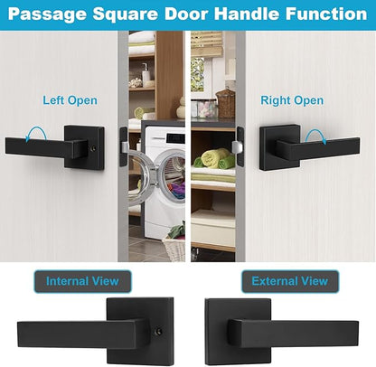 Estmoon 2 Pack Passage Door Levers, Matte Black Door Knobs Interior Square Door Handles, Heavy Duty Non-Locking Leversets Hall Closet Handles, Reversible for Right & Left Sided Doors