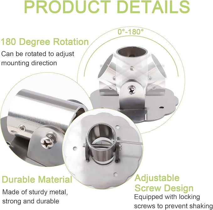 Flower-Shape Shower Curtain Rod Bracket, 2Pcs Telescopic Metal Shower Drape Rod Swivel Flange Curtain Pole Wall-Mount Bracket (Silver,26mm)