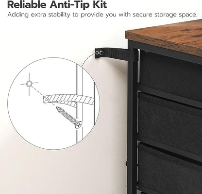 HOOBRO 5-Drawer Chest, File Cabinet, Office Cabinet with Drawers, Rolling Printer Stand for Living Room, Home Office, Nonwovens Drawer, Easy Assembly, Rustic Brown BF50WJ01