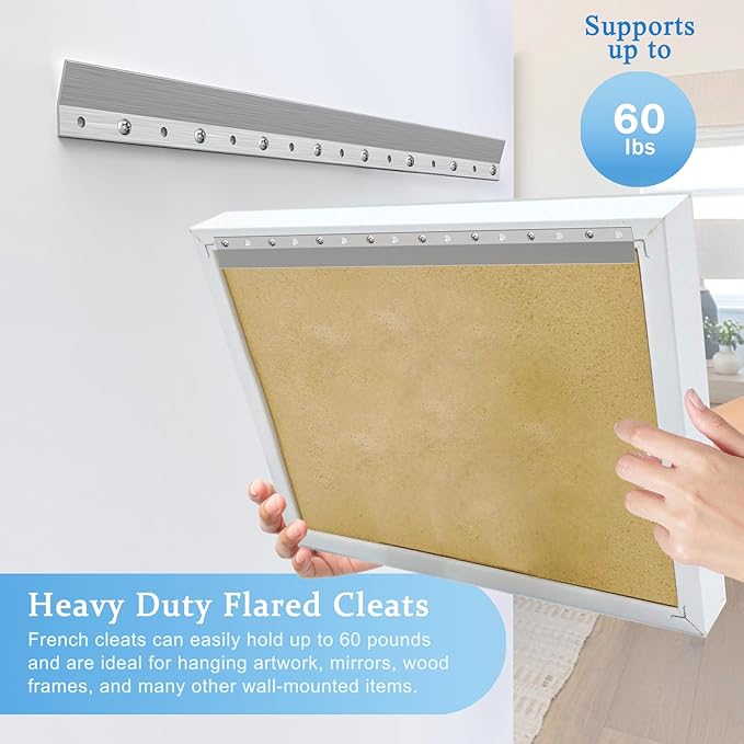 16"-10 Pairs French Cleat Hanger,Z-Hanger Picture Hanging Kit,Wall Mounting Brackets Cleat Picture Hanger Kit Z Bar Clips for Hanger Supports 60 lbs,Z Bar Hanger for Pictures,Mirrors,and Art