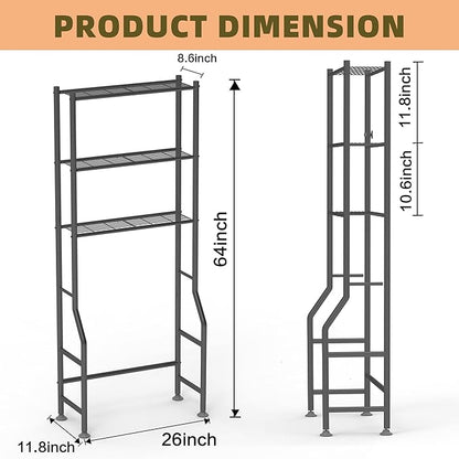 3-Tier Over The Toilet Storage Rack, Space Saver Metal Bathroom Shelves, Freestanding Over Toilet Bathroom Organizer for Bathroom/Living Room, Black