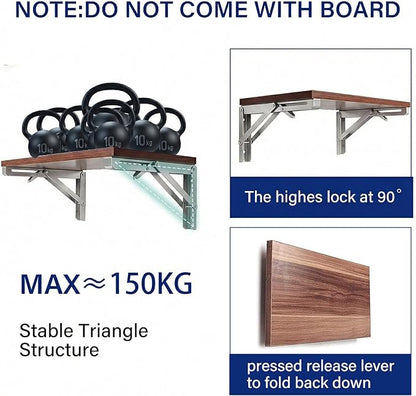 Stainless Steel Folding Shelf Brackets 20 Inch - Heavy Duty Wall Mount Brackets for Foldable Table, Collapsible Space-Saving Shelf Hinge, Rust-Resistant for Indoor Outdoor Use