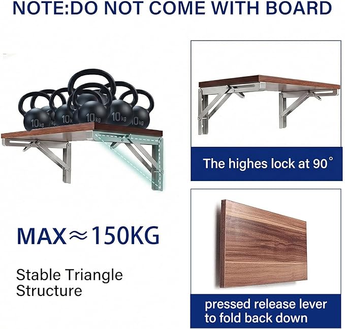 Stainless Steel Folding Shelf Brackets, Heavy Duty 12 Inch Shelf Brackets 2 Pcs for Foldable Shelf, Wall Mounted Folding Table Brackets Space-Saving