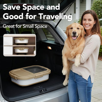 Ca15 Lbs Dog/Cat Food Storage Container,Collapsible Food Storage Containers with Rolling Wheel Airtight Locking Lid,Pet Food Storage Container with Cup and Scoop,Khaki