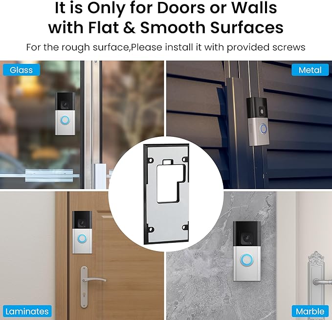 No-Drill Adhesive Video Doorbell Mount Compatible with Ring Battery Doorbell (2024 Release), Door Mounting Holder Bracket Accessories for Apartments Office Houses (1 Pack)