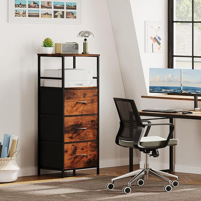 51" H Tall Mobile File Cabinet, Rolling Printer Stand with 3 Drawers, Adjustable Hanging Rails for A4/Letter/Legal Files, Fabric Vertical Filing Cabinet for Home Office, Rustic Brown
