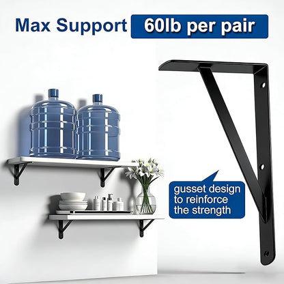 12 Inch Shelf Brackets, Set of 4 Steel Wall Bracket for Floating Shelves(Black, 12 inch 4 Pack)