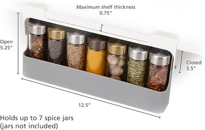 Joseph Joseph Spice Rack Organizer - Under-Shelf Kitchen Cabinet Storage Solution for Spices, Grey