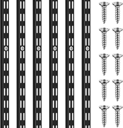 6 Pcs Dual Track Upright Wall Shelving System Heavy Duty Support System Twin Slot Shelf Rail Shelf Standards for Pantries Linen Closets Laundry Rooms(Black,47.5 Inch)