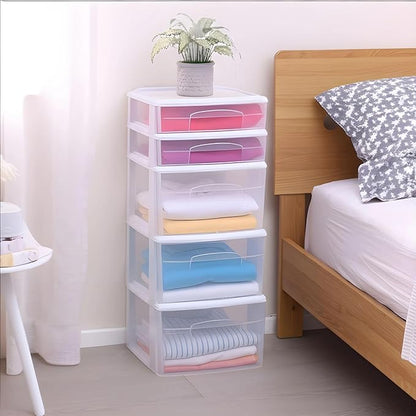 HOMZ 5-Drawer Storage Cart, Clear Plastic Drawers, 14.25" Wide Medium, White Frame - Organizing Drawer Containers for Home, Bathroom, Bedroom, Office, and Classroom