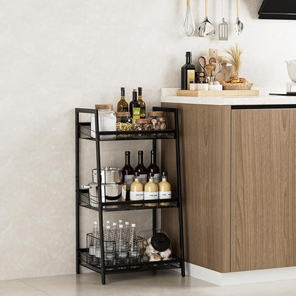 Masupu 3 Tier Bathroom Shelf, Bathroom Organizer and Storage for Small Space, Free-Standing Metal Rack Shelves Waterproof for Kitchen, Bathroom, Laundry, Toilet, Black