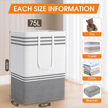 4 Pack Large Laundry Baskets, Laundry Hampers, Freestanding Waterproof Collapsible Clothes Bag with Extended & Reinforced Handles - Clothes Basket for Dorm, Bathroom, Home (75L)