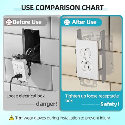 15 PCS Switch Box Straps, Electrical Box F Clips Support, Strap on Electrical Outlet Repair for Loose Outlet Fix, Electrical Device Mounts with Plaster Ears