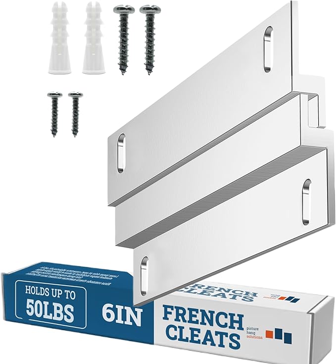 PHS - French Cleat Hanger Kit - 6 inch Heavy Duty Z Clips (3 Pairs) - Supports 50 lbs - Mirror Hanging Hardware, Picture Mounting Brackets, Wall Mount System for Frames & Cabinets