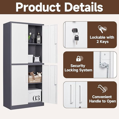 Metal Storage Cabinets with Locking Doors,71" Tall Garage Cabinet with 3 Adjustable Shelves, Lockable Steel Office Storage Caninet Tool Cabnet for Home Office,Garage, Pantry