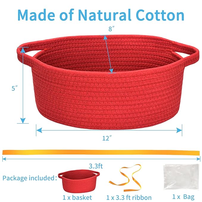 ABenkle Small Basket with Gift Bags and Ribbons, Empty Gift Baskets for Mother's Day, Decorative Boho Rope Woven Nursery Storage Organizer Toy Baskets with Handle for Baby Showers, 12"X 8" X 5"
