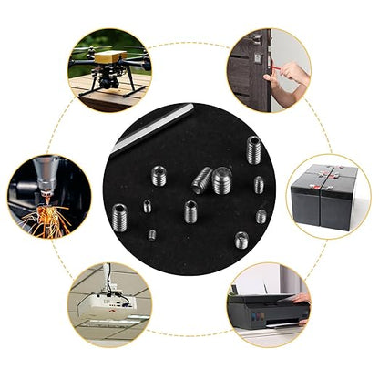 360 Pcs Allen Head Screws - Hex Socket Head, Grub Screw Set - M2.5/M3/M4/M5/M6/M8 Metric Stainless Steel Internal Hex Drive Cup-Point Screws Assortment Kit for Door Handles, Light Fixture