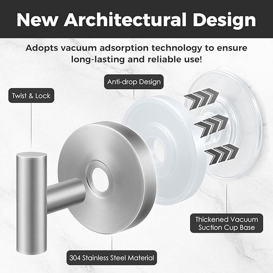 Shower Hooks for Inside Shower,No-Drill Removable&Reusable Towel Hooks for Bathroom,Heavy Duty Suction Cup Hooks for Glass Window,2 Packs(Silver)