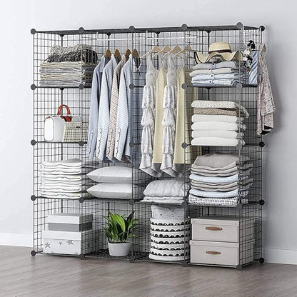 YOZO Wire Cube Storage Metal Closet Wardrobe Room Organizaion armoire Pantry Cabinet Book Shelf Organizer Rack MultiFuncation Cubby Shelving Unit, 16 Cubes, Black