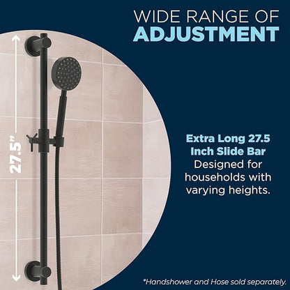 HammerHead Showers® Solid Metal 27.5 Inch Shower Slide Bar for Hand Held Shower Heads, Matte Black | Adjustable Height Showerhead with Hose Rail System | Easily Adjust Height & Angle of Handshower