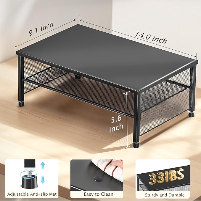 2-Tier Computer Monitor Stand Riser, Desk Organizer for Monitor, Printer & Laptop Stand, Desktop Workspace Organizers for Office Supplies(Black)