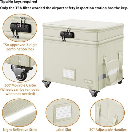 DocSafe Fireproof Document Box with Lock,2-Layer File Box with Wheels,Collapsible File Storage Organizer with Pockets,Large Portable Office Filing Cabinet for Hanging Folders,Beige,16''x13.8''x12.2''