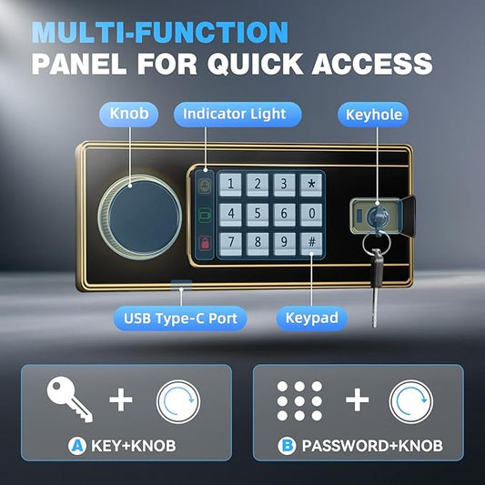 2.2 Cu Ft Safe Box for Home - Steel Lock Box for Office & Home Security, Digital Electronic Keypad, Alarm System & Removable Shelf, Safety Box for Documents Money Jewelry Gun Laptop