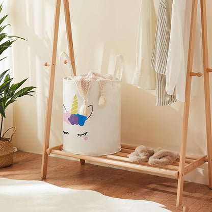 Large Storage Basket for Girls and Boys, Collapsible Laundry Hamper with Long Handles, Toy Bins for Nursery, Kids Room Décor