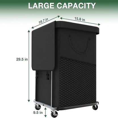 40 Gal(150L) High Grade Large Laundry Basket with Wheels, Rolling Laundry Hamper, Laundry Cart with Metal Frame and Removable Bag Design, Suitable for Laundry Room (Black, 150L)