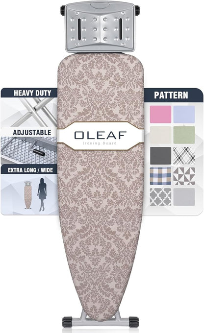 oleaf Ironing Board with Cover and Thicken Pad 43 x 13 Height Adjustable Full Size Foldable Iron Board with Iron Rest, Stable Steel Legs, Metal Construction, Heat Resistant, Damascus