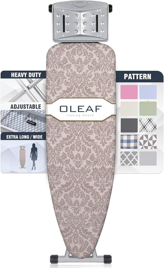 oleaf Ironing Board with Cover and Thicken Pad 43 x 13 Height Adjustable Full Size Foldable Iron Board with Iron Rest, Stable Steel Legs, Metal Construction, Heat Resistant, Damascus