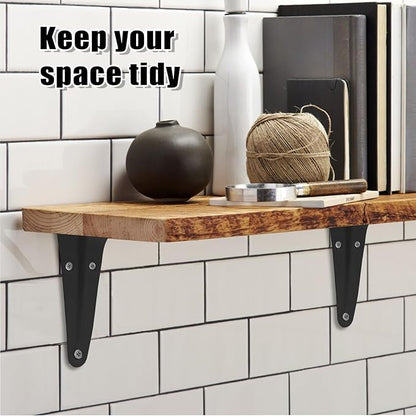 4 Pcs Black Steel Wall Mount Shelf Brackets, 10 x 12 Inch Heavy Duty Metal Corner Angle Shelves with Wall Anchors and Screws