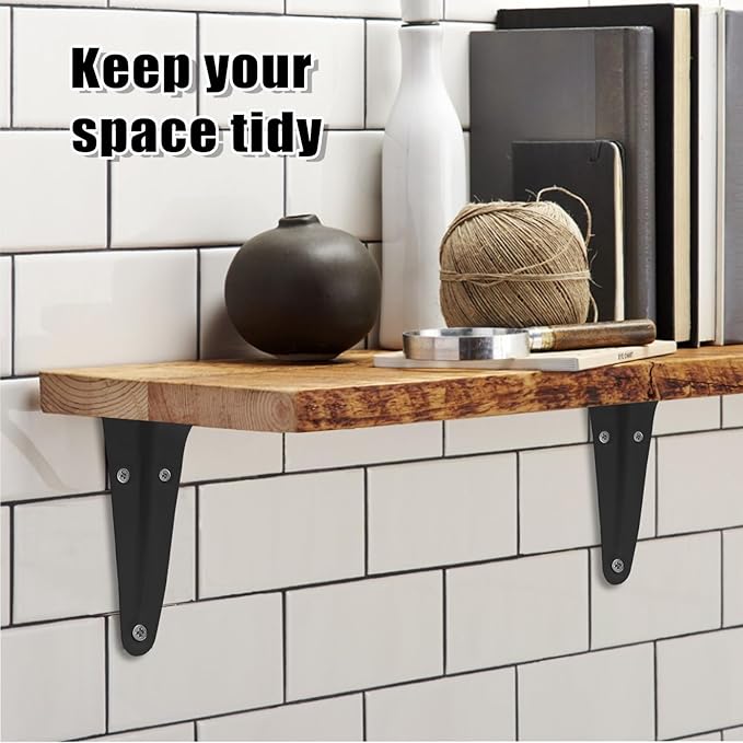 10 Pcs Shelf Brackets, 3 x 4 Inch Black Heavy Duty Metal Wall Corner Angle Shelving for Wall Hanging Shelves with Wall Anchors and Screws(Black)