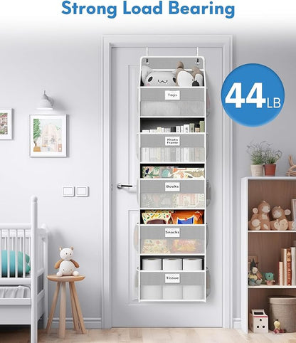 Over The Door Organizer Hanging, 5 Shelf Behind The Doors Storage, Pantry Door Organizer, Closet Organizers for Bedroom and Nursery (Grey)