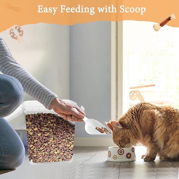 5 - 8 Lbs Dog Food Storage Container with Scoop - Airtight Cat Food Container - Buckle-Lock Pet Food Container for Dog, Cat, Bird Seed, Chicken, Dog Treat - Dry Food Container for Rice, Cereal, Flour