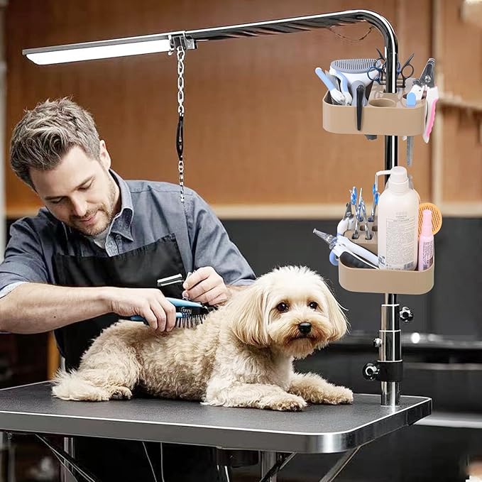 Pet Grooming Organizer for Scissors, Brushes and Tools-Rotatable Multi-Compartment Grooming Arm Stand
