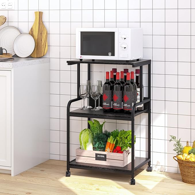 Printer Stand with Storage Shelf,3 Tier Printer Cart with Wheels,Mobile Printer Table for Home Office,Stands for Heat Press Scanner Fax,Industrial Style (Black)