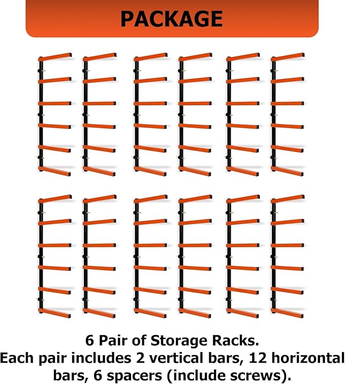 ECOTRIC 6 Pair of 6 Levels Shelf Lumber Rack Lumber Storage Rack Lumber Organizer Wood Organizer Steel Wall Mounted Max 600 Lb