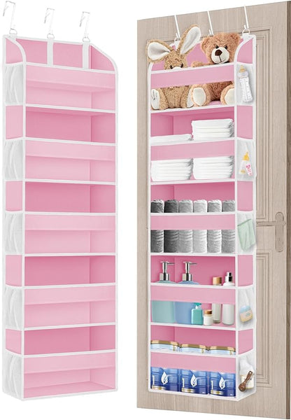 Pink Over the Door Organizer - 5-Tier Hanging Storage with Clear PVC Windows & 10 Mesh Pockets, Cute Closet Organizer for Makeup, Perfume, Toys, Perfect Pink Room Decor for Girl