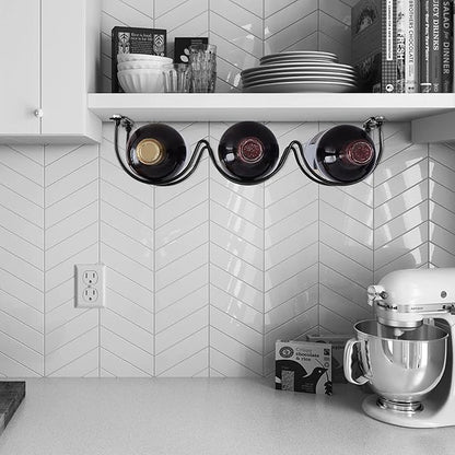 Under Cabinet Wine Rack, Organization and Storge Rack for Bottles, Under Cabinet Organizer for Liquor Bottle, Decor Kitchen Wall Mounted Wine Bottle Holder,Metal Black