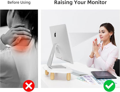 Monitor Stand Riser,Cloud Shape Wood Computer Monitor Stand, 16.5IN Monitor Stand Riser, Multi-Purpose Desktop Organizer Riser for Computer,Laptop,Printer,TV,White