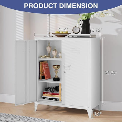 Metal Storage Cabinet,Home Office Cabinet with Doors and Adjustable Shelves,Locking Cabinet with Adjustable Leg Levelers Assembly Required(White)