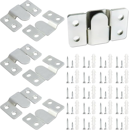 4 Pairs Stainless Steel Flush Mount Bracket Interlocking Headboard Hardware for Picture Hangers,Interlocking Heavy Duty Photo Frame Hook,Interlock Bracket Furniture Connector (Silver)