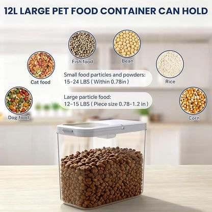 12 Lbs Airtight Dog Cat Food Storage Container and Dog Treat Containers BPA-Free, PET Clear Stackable Pet Storage Bin, 1-Cup Scoop, 1-Sponge cleaning brush, Pop Top, With handle, Easy Mobility
