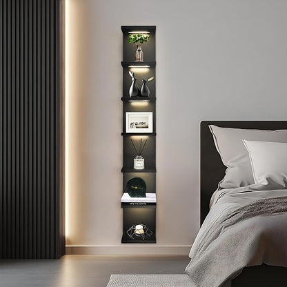 7 Tier Wall Shelves with Led Light, Lack Wall Shelf Unit, Vertical Shelf with Remonte Control,Black Shelves