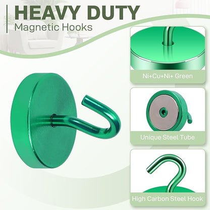 Neosmuk Magnetic Hooks, Cruise Ship Essentials, 100lb+ Heavy Duty Magnetic Hooks for Cruise Cabins, Refrigerator, Grill, Hanging, and Travel | Extra Strong Must-Haves Magnet Hook,Green, 5 Pack