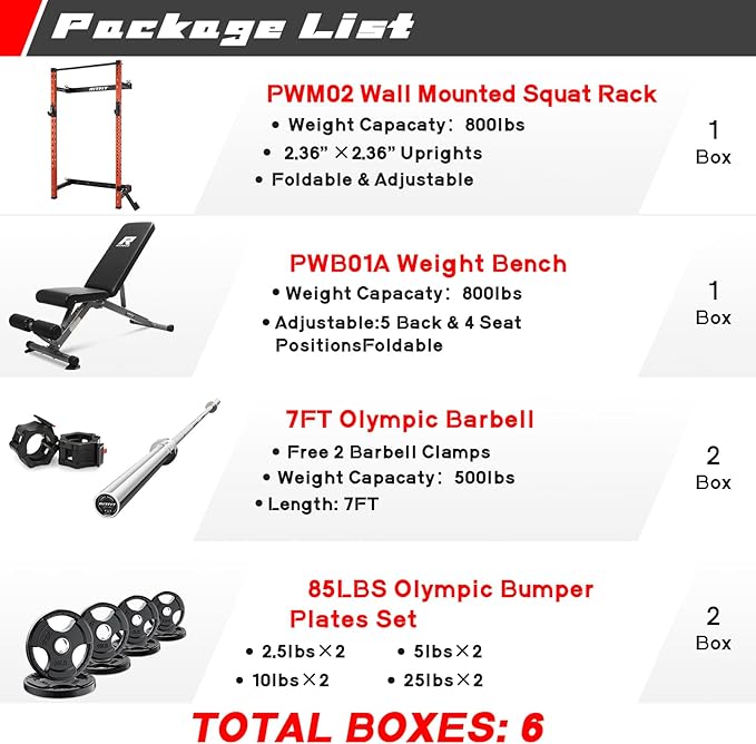RitFit 2.36'' x 2.36'' Folding Squat Rack for Home Gym, Wall Mounted Squat Rack with Attachments - Space Saving Squat Power Rack