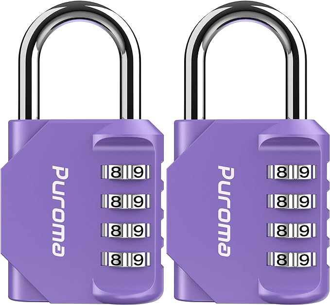 Puroma 2 Pack Combination Lock for Locker 4 Digit Outdoor Waterproof Padlock for School, Gym, Sports, Fence, Toolbox, Gate, Case, Outdoor, Hasp Storage (Purple)