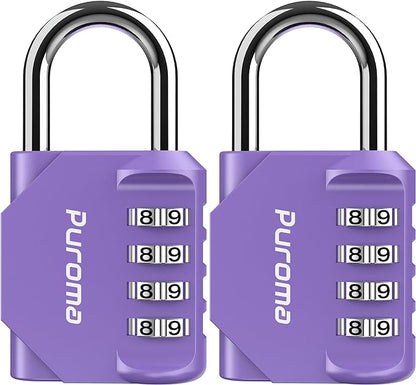 Puroma 2 Pack Combination Lock for Locker 4 Digit Outdoor Waterproof Padlock for School, Gym, Sports, Fence, Toolbox, Gate, Case, Outdoor, Hasp Storage (Purple)