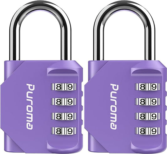 Puroma 2 Pack Combination Lock for Locker 4 Digit Outdoor Waterproof Padlock for School, Gym, Sports, Fence, Toolbox, Gate, Case, Outdoor, Hasp Storage (Purple)